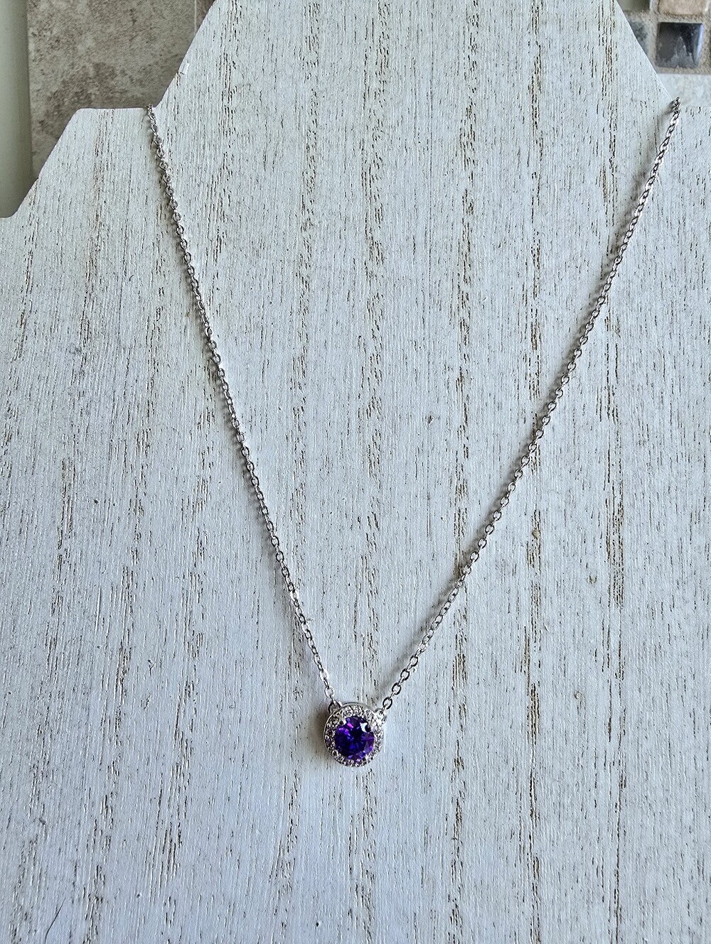 Hallmark Silver Amethyst Halo Pendant Necklace